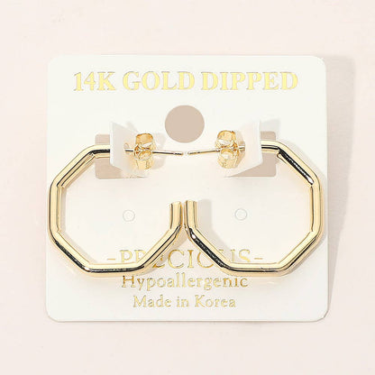 14K Gold Dipped Hypoallergenic Geometric Open Hoop Earrings
