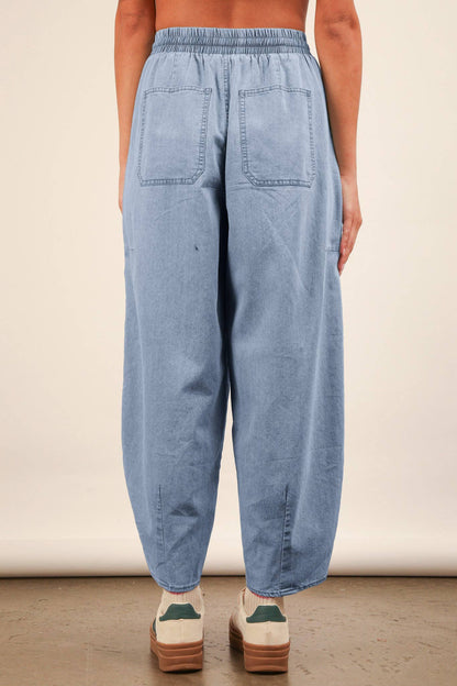 Washed Chambray Barrel Denim Pants