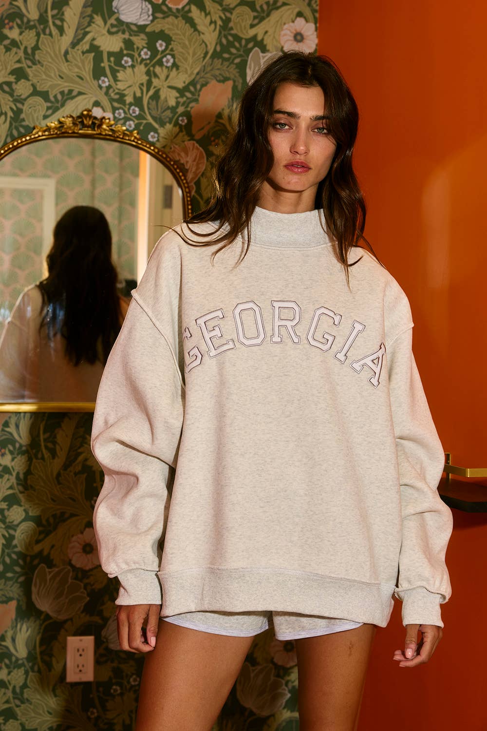 'GEORGIA' Embroidered Mock Neck Sweatshirt