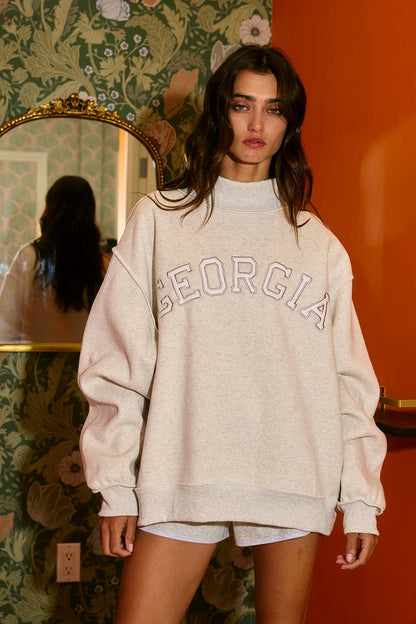 'GEORGIA' Embroidered Mock Neck Sweatshirt