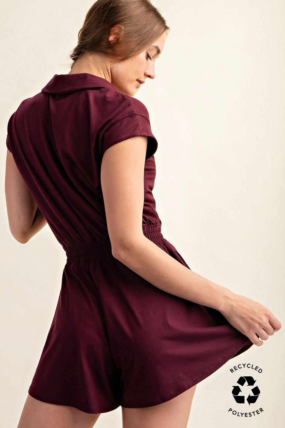 BUTTER SHORT SLEEVE QUARTER ZIP ROMPER