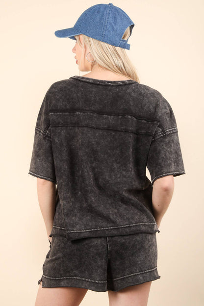 Mineral Washed Comfy Knit Top & Shorts Set