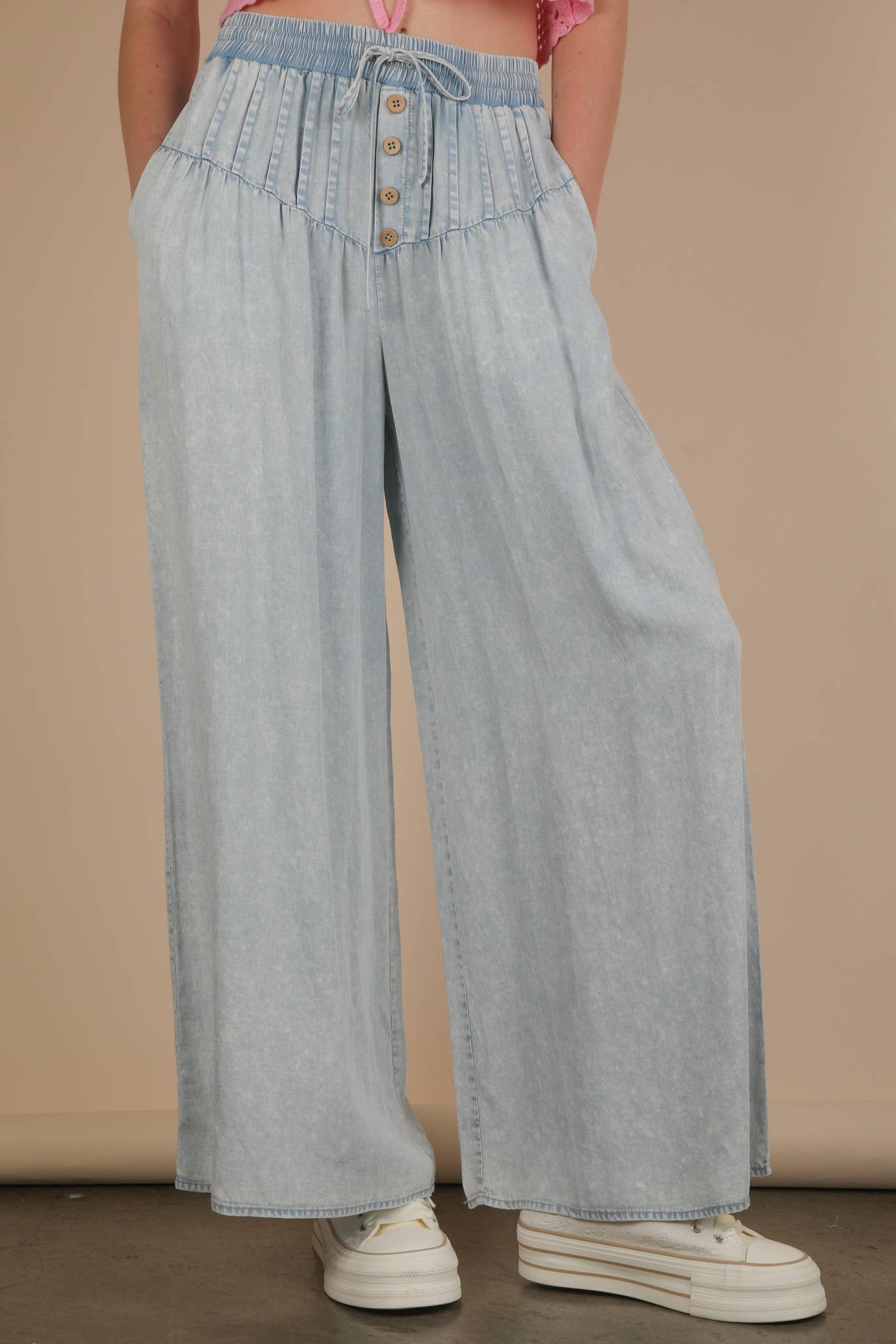 Mineral Washed Chambray Wide Pants
