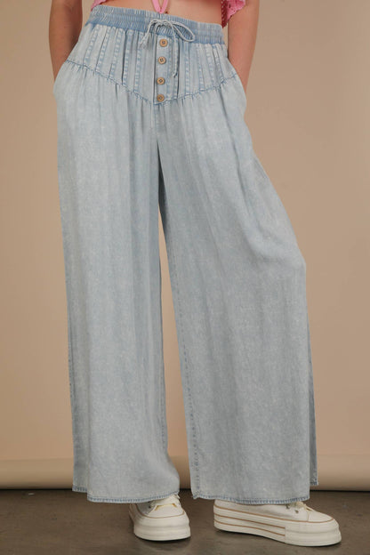 Mineral Washed Chambray Wide Pants