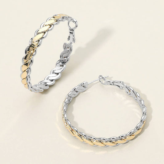 14K Gold Plated Two Tone Braided Hoop Earrings