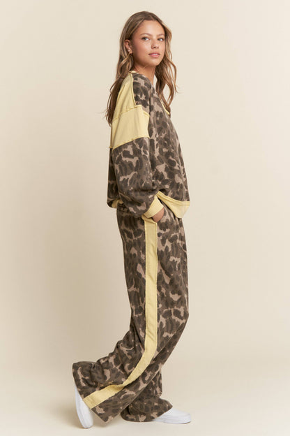 Leopard Print/Butter yellow Wide Leg Bottoms