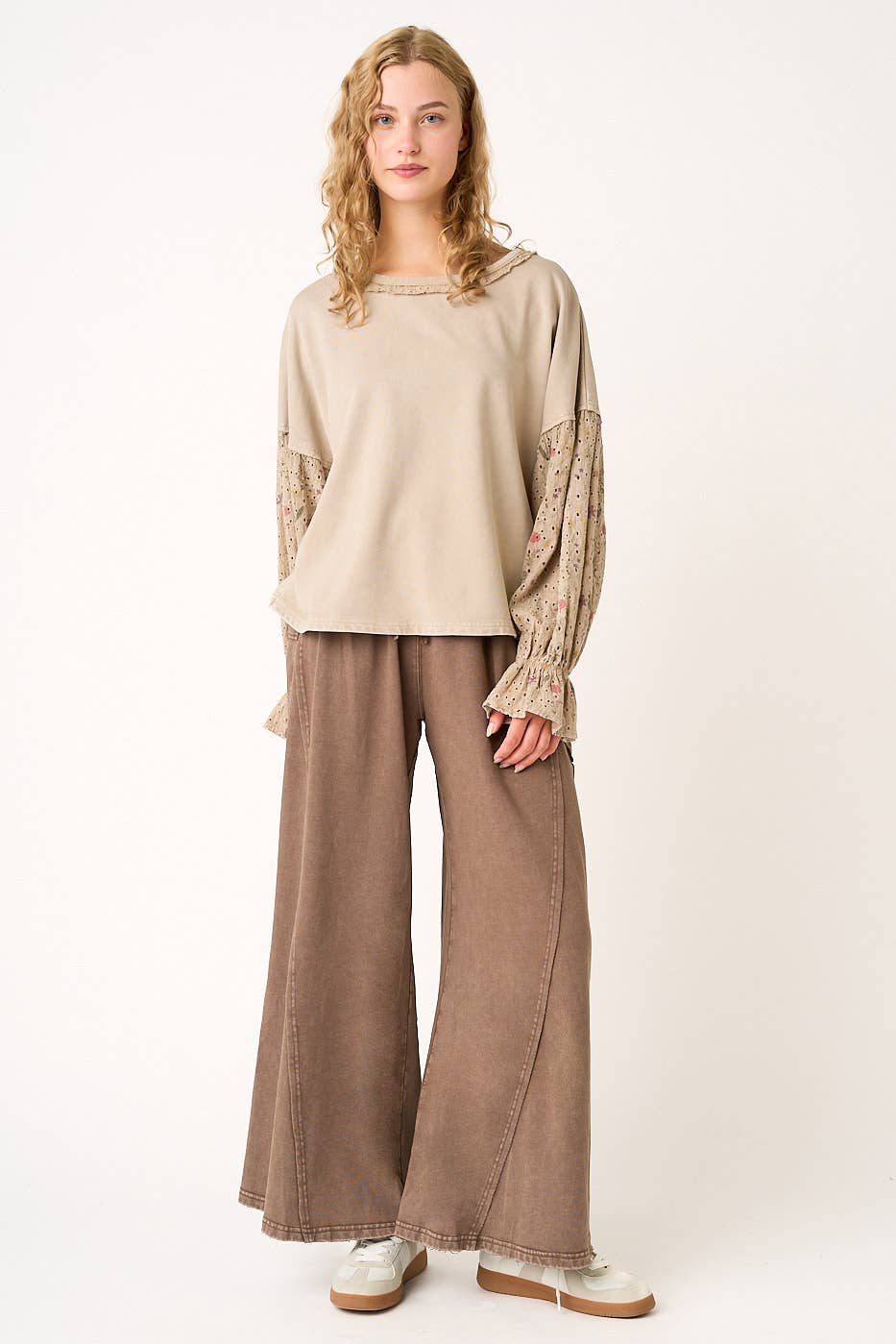 MINERAL WASH DROPPED SIDE POCKET WIDE LEG PANTS