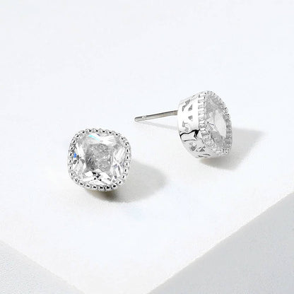 14K Gold Plated Green Square CZ Stone Stud Earrings