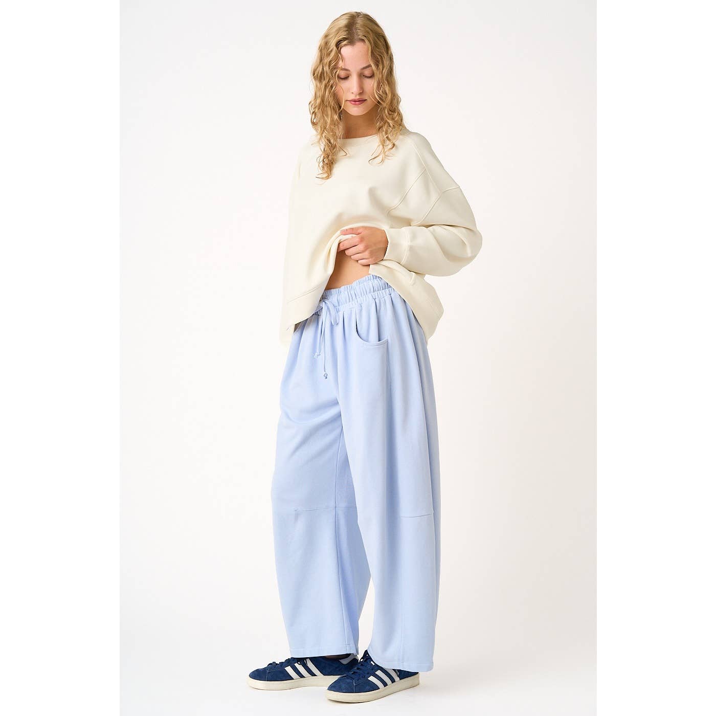 Cecilia COTTON FRENCH TERRY PULL-ON BARREL LEG PANTS