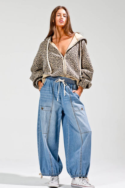 Leopard print contrast rib jacket