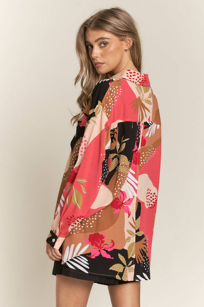 Floral Leaf Abstract Challis Blouse