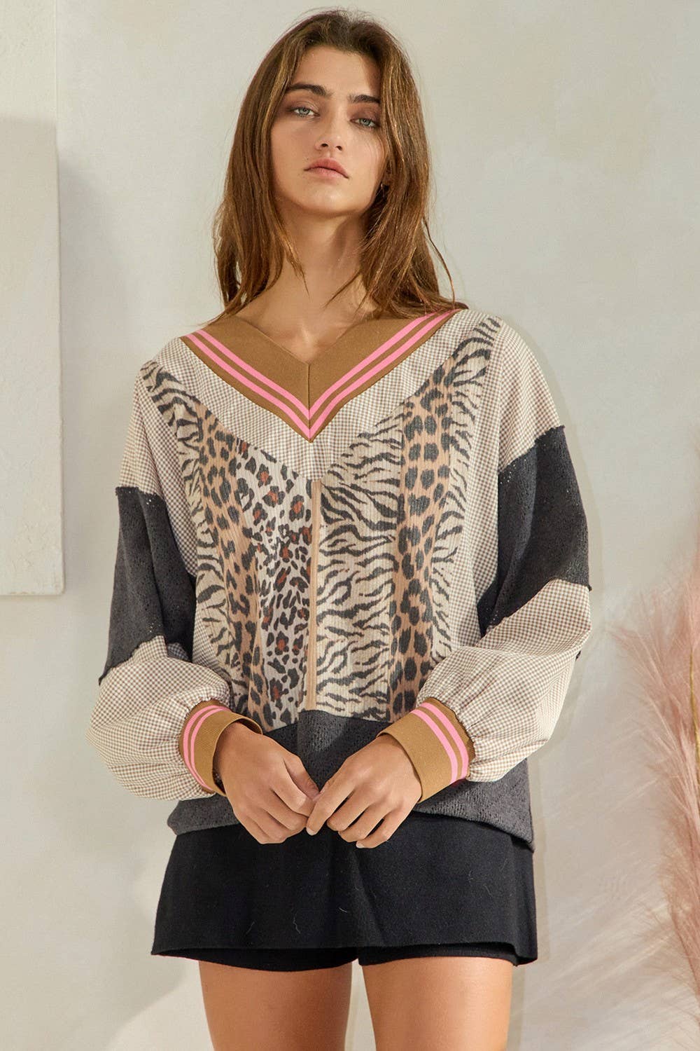 Animal Print V-neck Sweatshirt Top