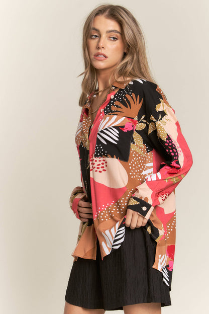 Floral Leaf Abstract Challis Blouse