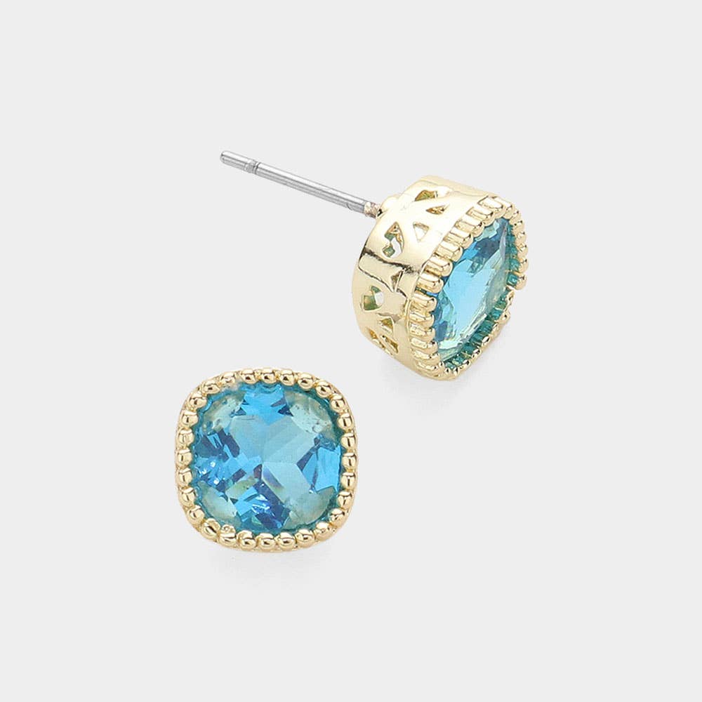 14K Gold Plated Green Square CZ Stone Stud Earrings