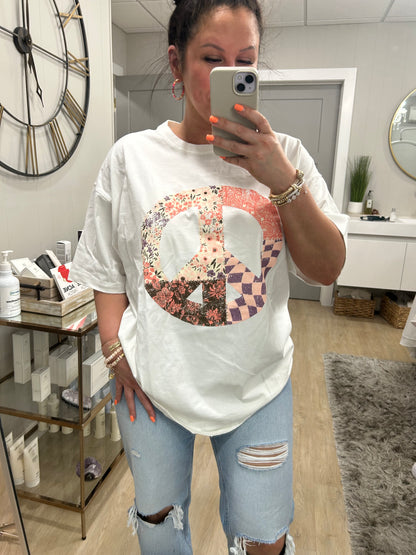Boho Peace Floral Graphic Oversized Tee