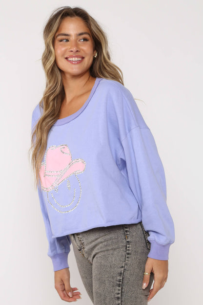 Cowboy Hat Smiley Face Embellished Top