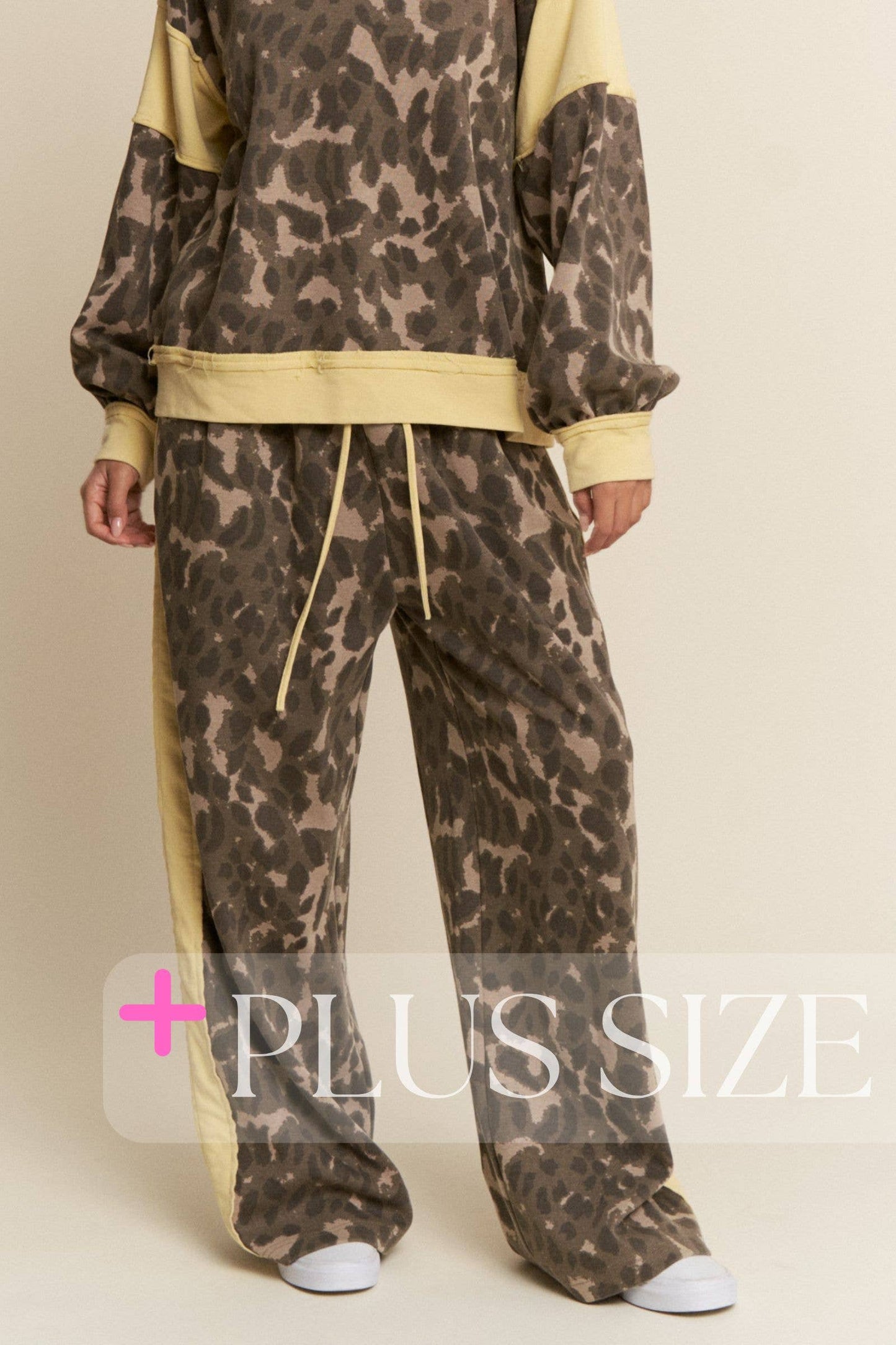 Leopard Print/Butter yellow Wide Leg Bottoms