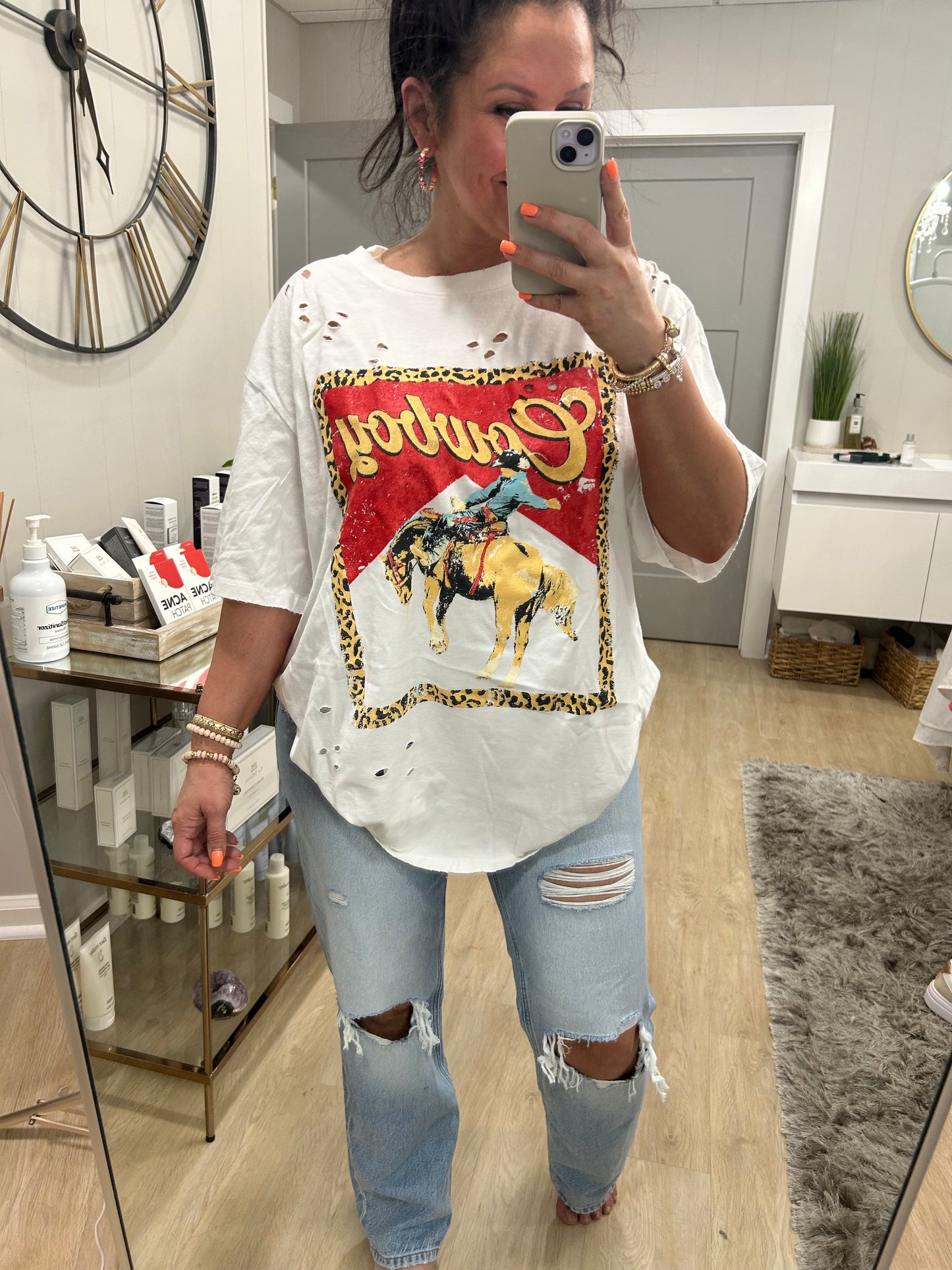 Cowboy Western Vintage Distressed Graphic Top