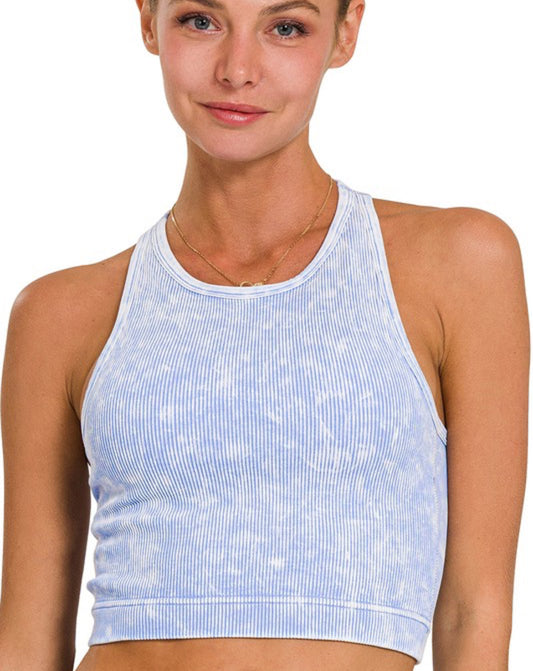 Washed Ribbed Seamless Crop Tank Top