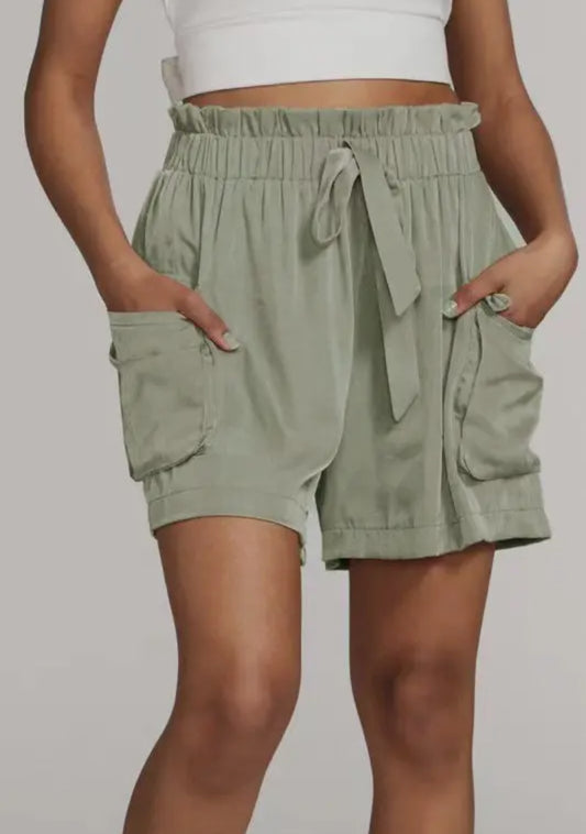 Textured Satin Cargo Shorts