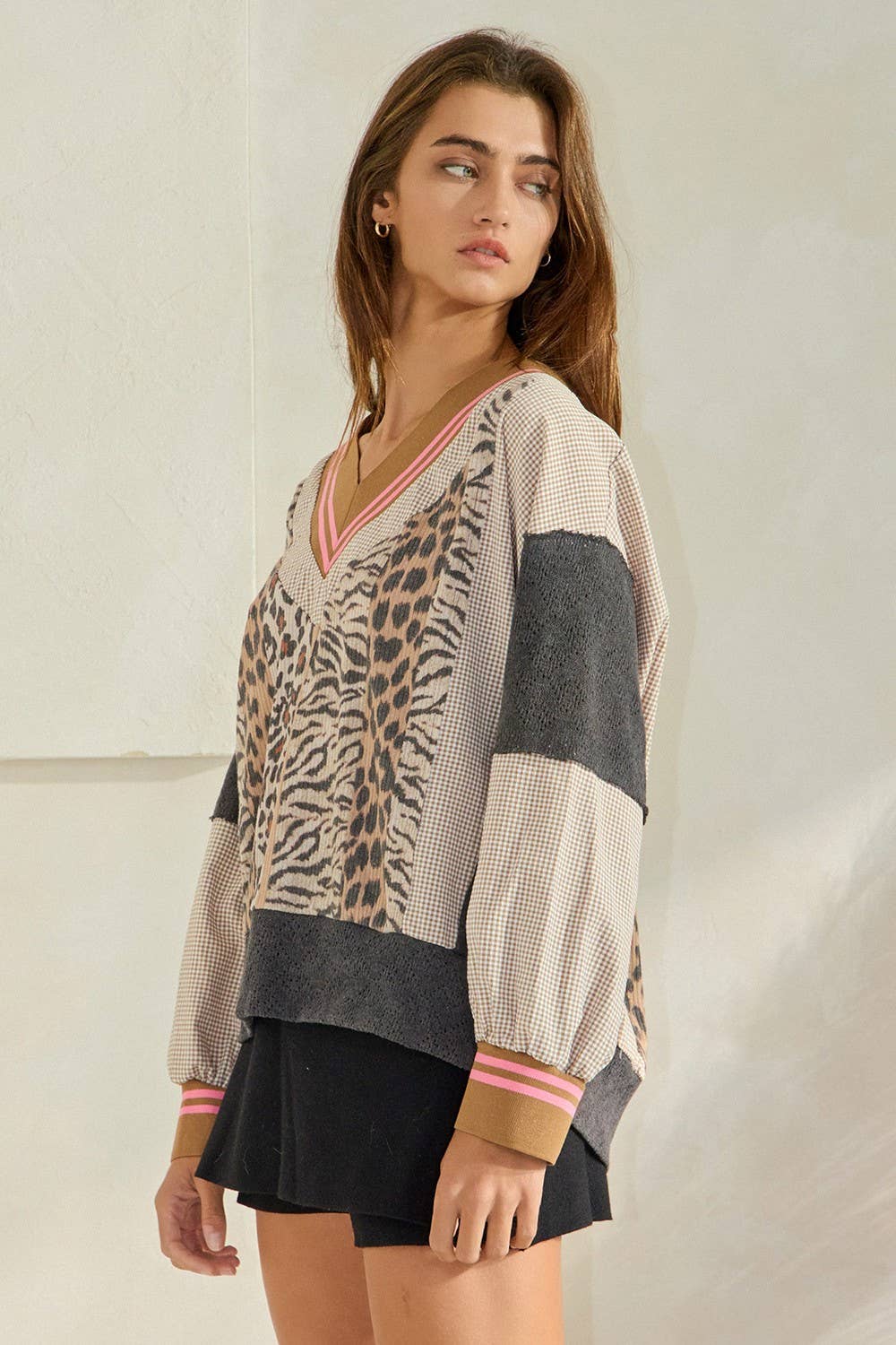Animal Print V-neck Sweatshirt Top