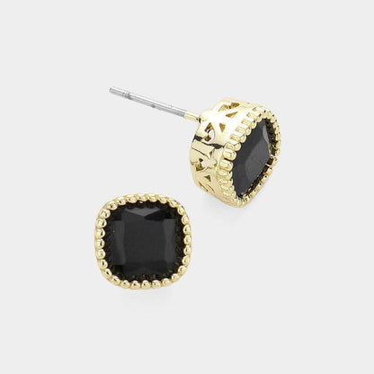 14K Gold Plated Green Square CZ Stone Stud Earrings