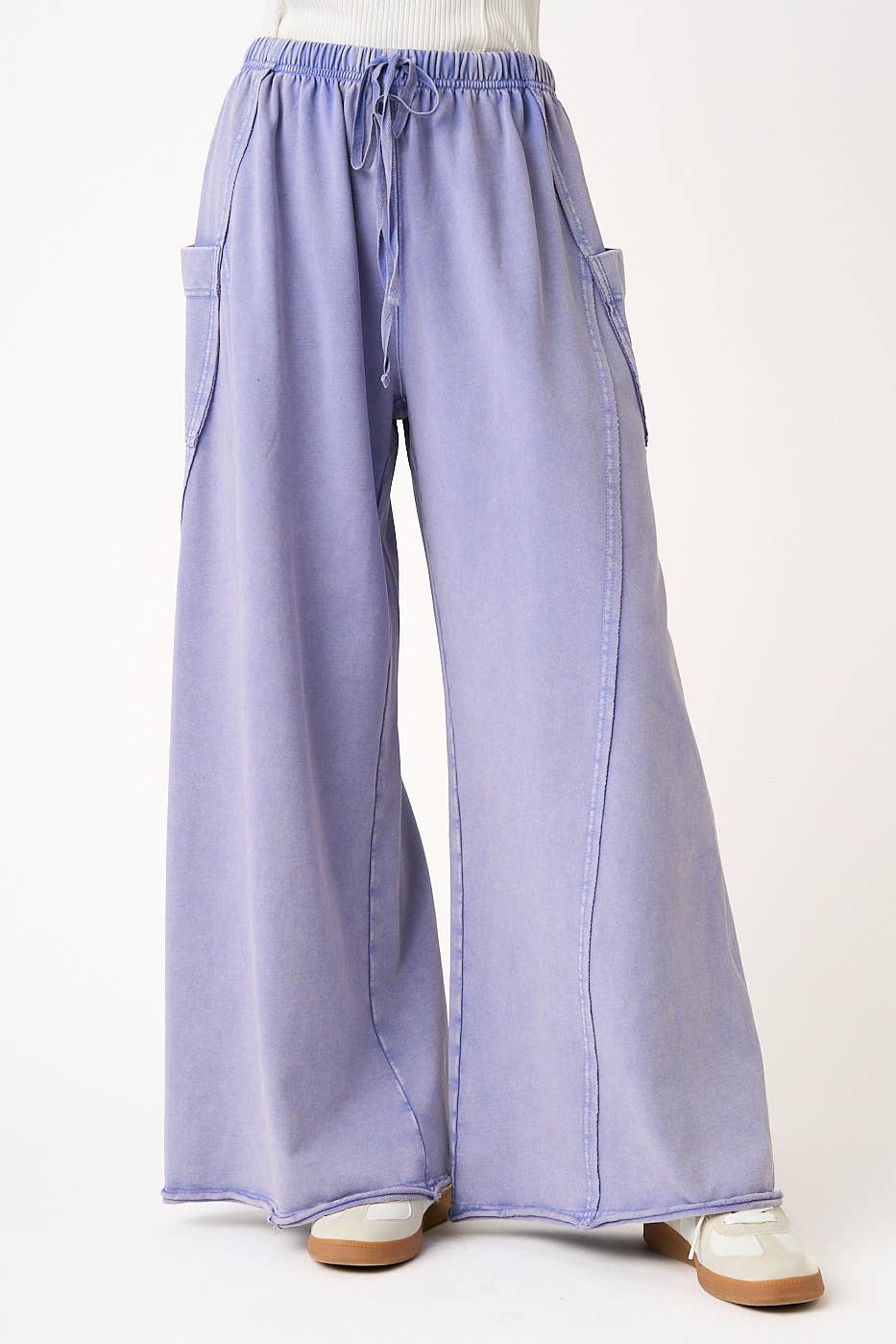 MINERAL WASH DROPPED SIDE POCKET WIDE LEG PANTS