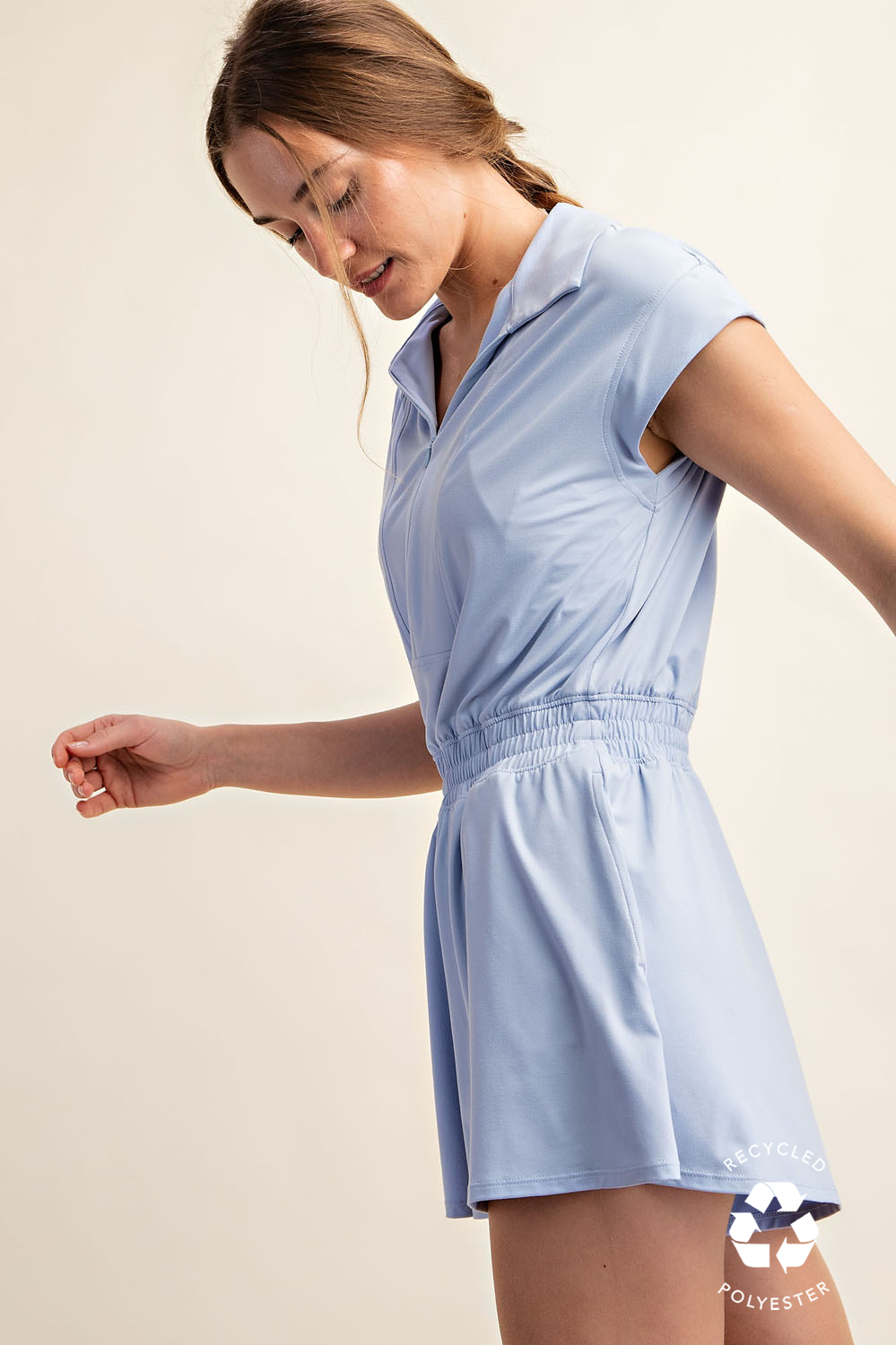 BUTTER SHORT SLEEVE QUARTER ZIP ROMPER