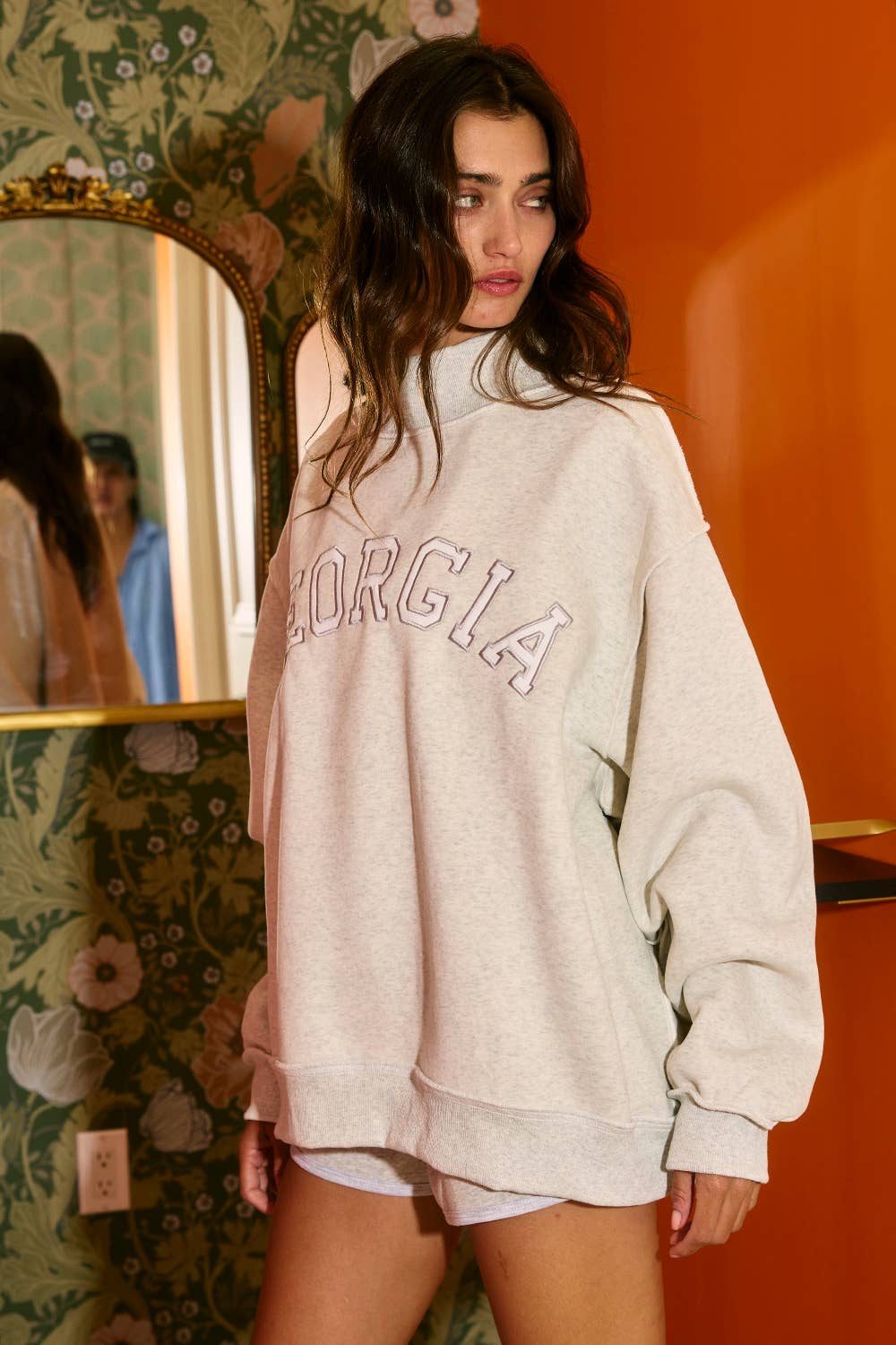 'GEORGIA' Embroidered Mock Neck Sweatshirt