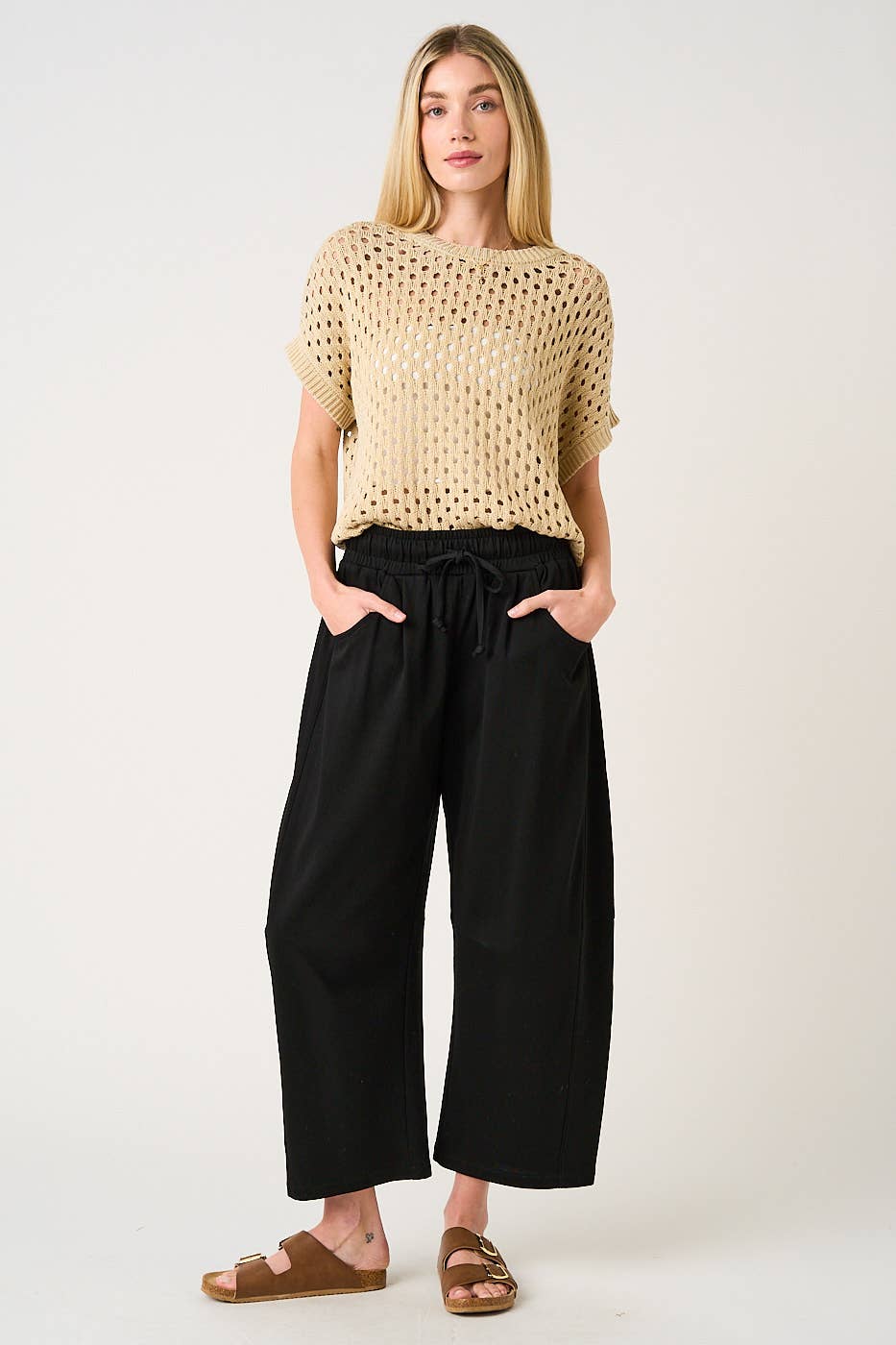 Cecilia COTTON FRENCH TERRY PULL-ON BARREL LEG PANTS