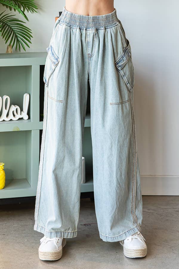 WIDE LEG CARGO LIGHT DENIM