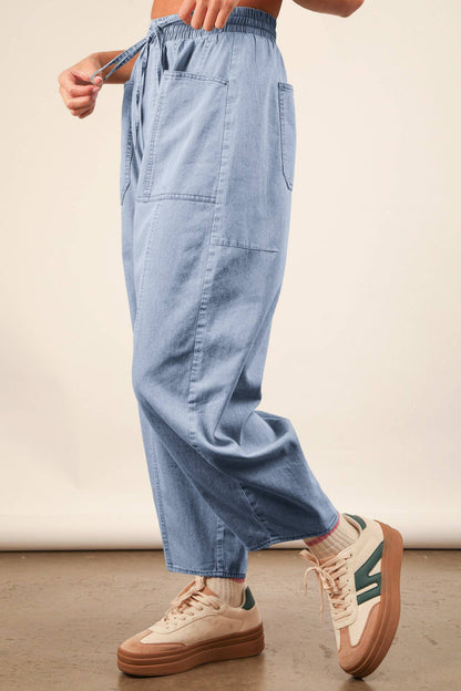 Washed Chambray Barrel Denim Pants