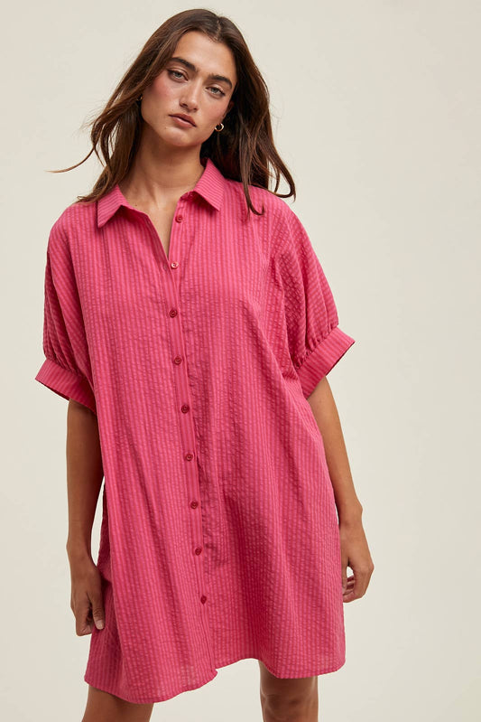STRIPED BUTTON-UP SHIRT DRESS