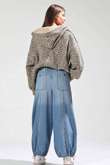 Leopard print contrast rib jacket