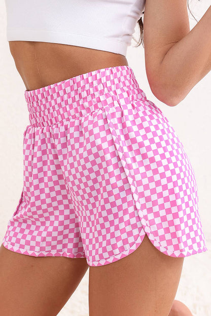 Pink Plaid High Waist Athletic Shorts