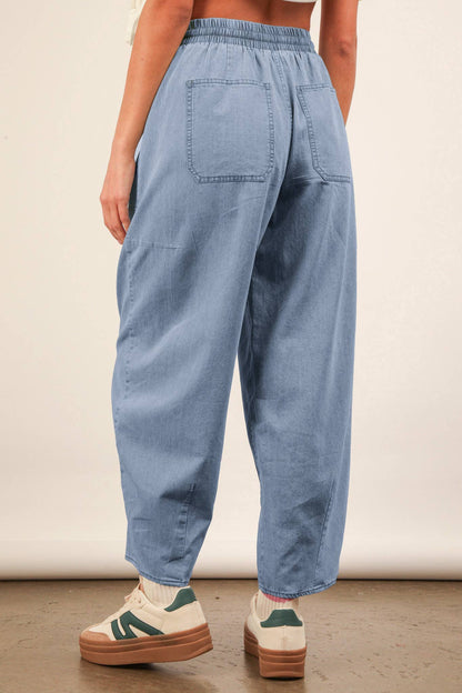 Washed Chambray Barrel Denim Pants