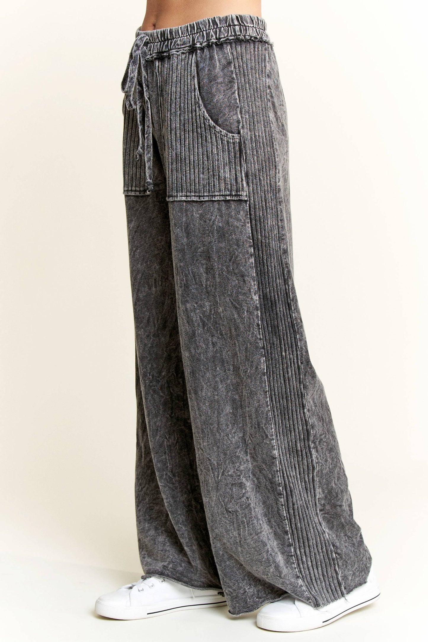 Mineral Wash Side Knit detail wide leg pants