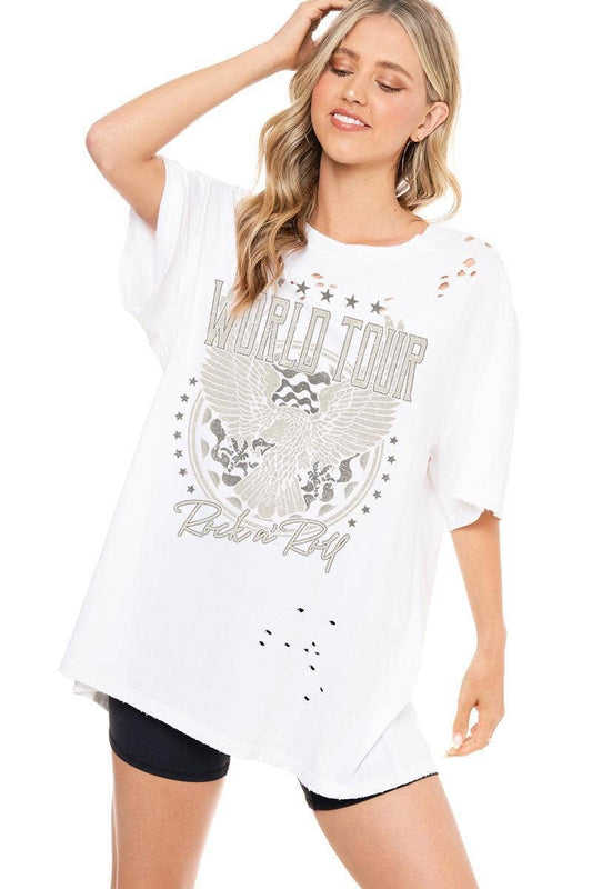 World Tour Rock N Roll Eagle Graphic Distressed Tee