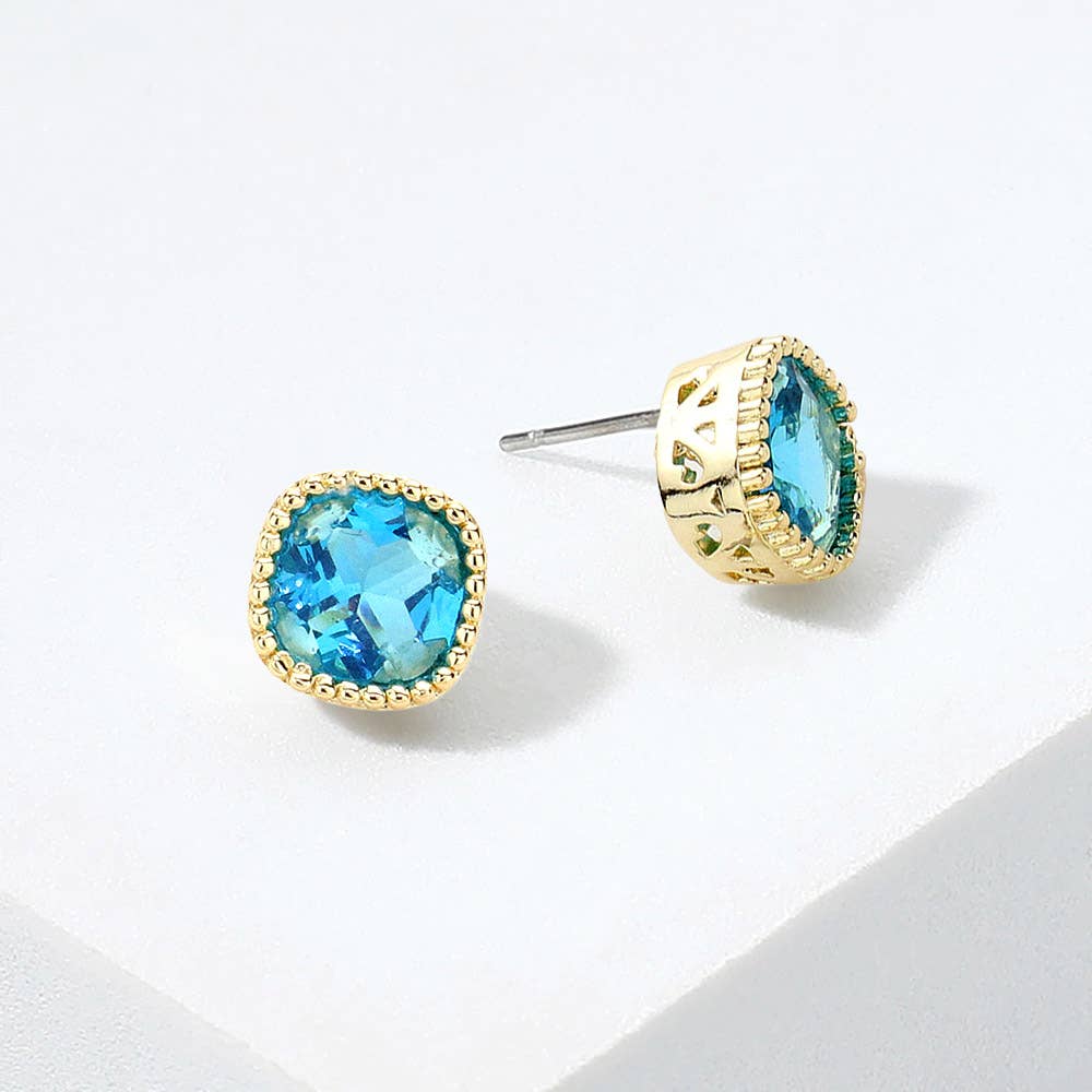 14K Gold Plated Green Square CZ Stone Stud Earrings