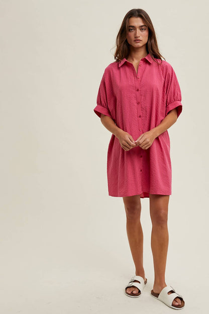 STRIPED BUTTON-UP SHIRT DRESS