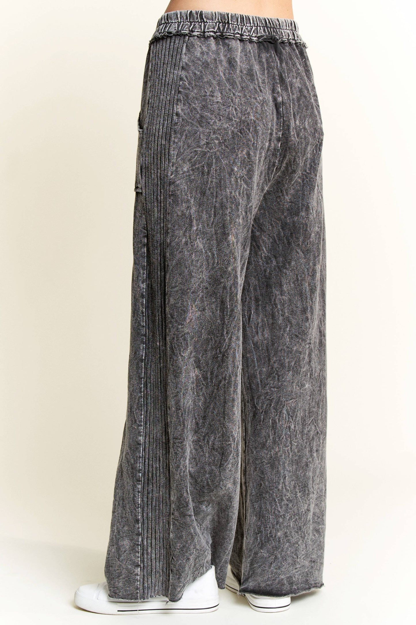 Mineral Wash Side Knit detail wide leg pants