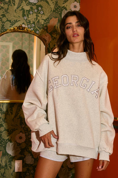 'GEORGIA' Embroidered Mock Neck Sweatshirt