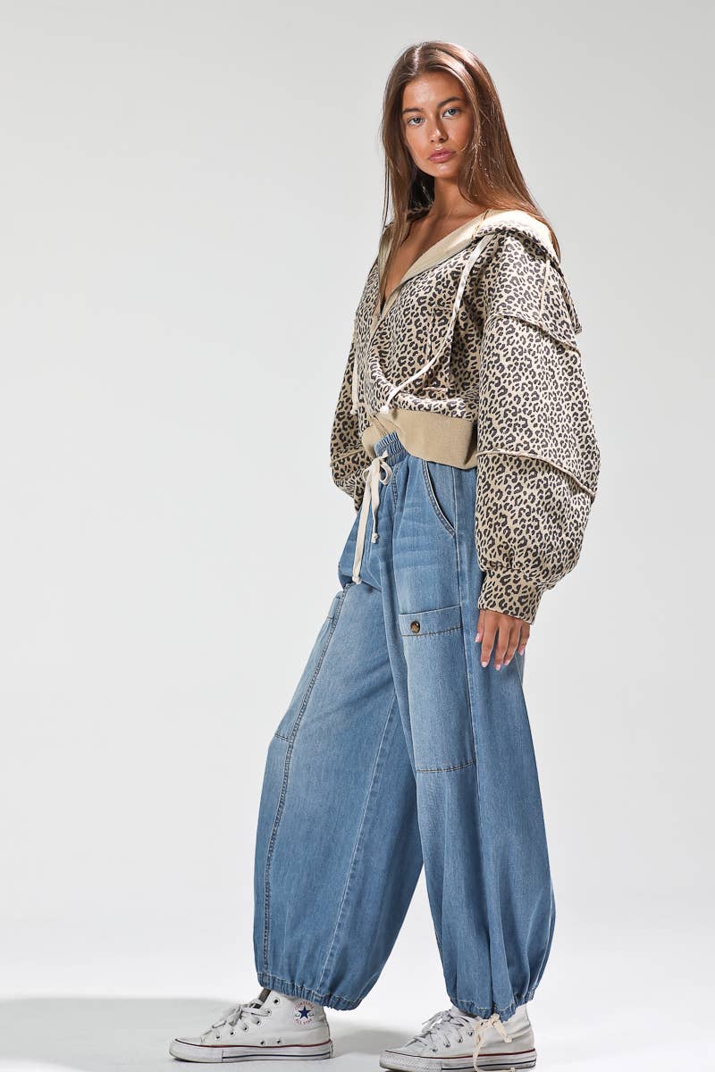 Leopard print contrast rib jacket