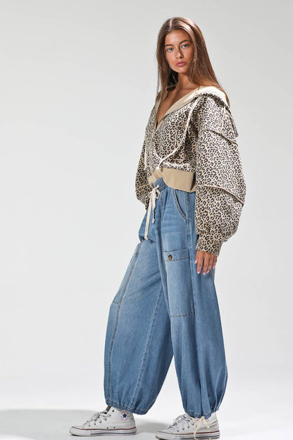 Leopard print contrast rib jacket