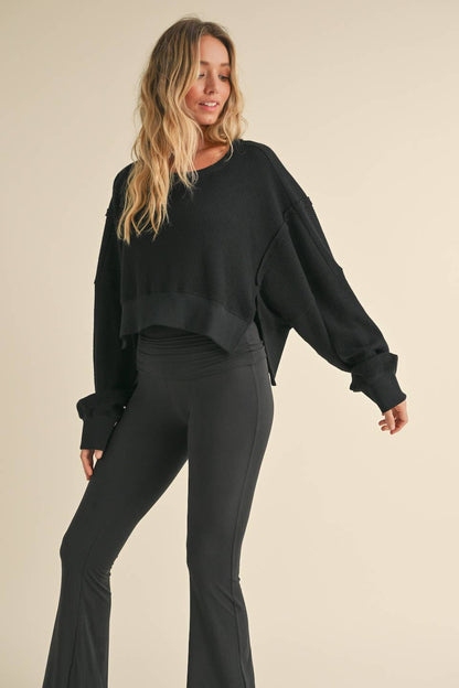 Waffle Knit Oversized Long Sleeve Top