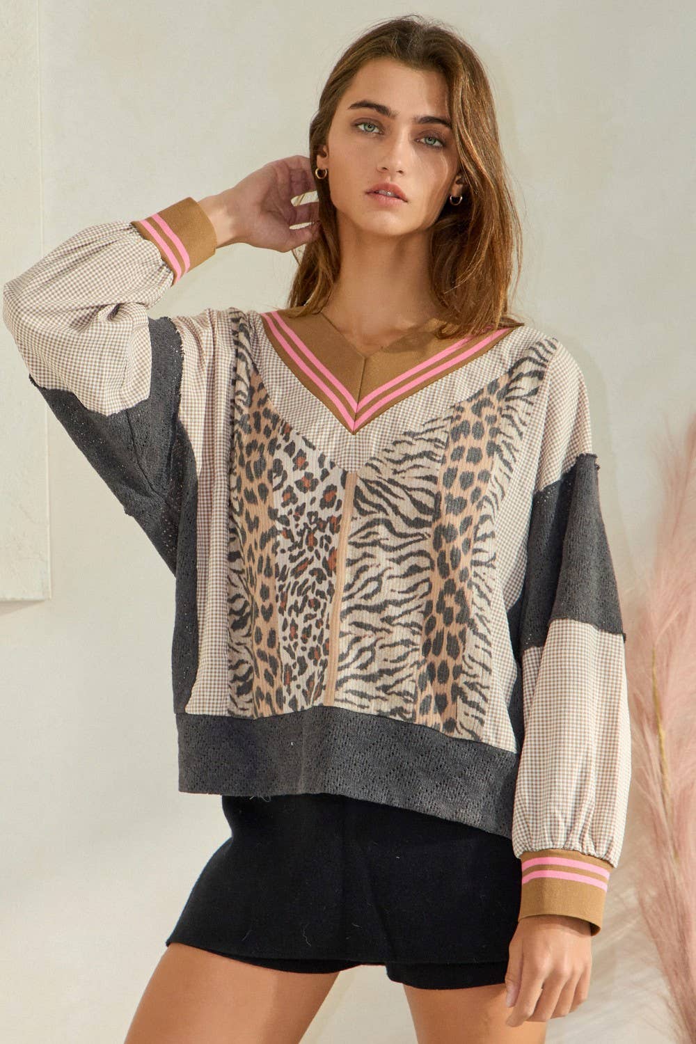 Animal Print V-neck Sweatshirt Top