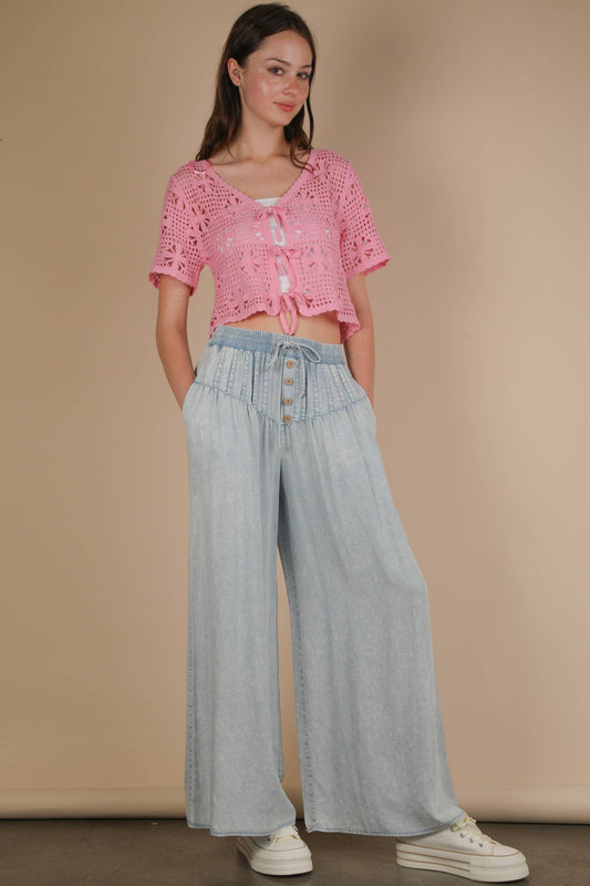 Mineral Washed Chambray Wide Pants