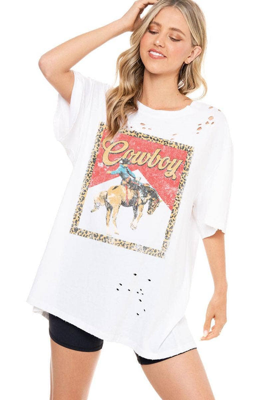 Cowboy Western Vintage Distressed Graphic Top