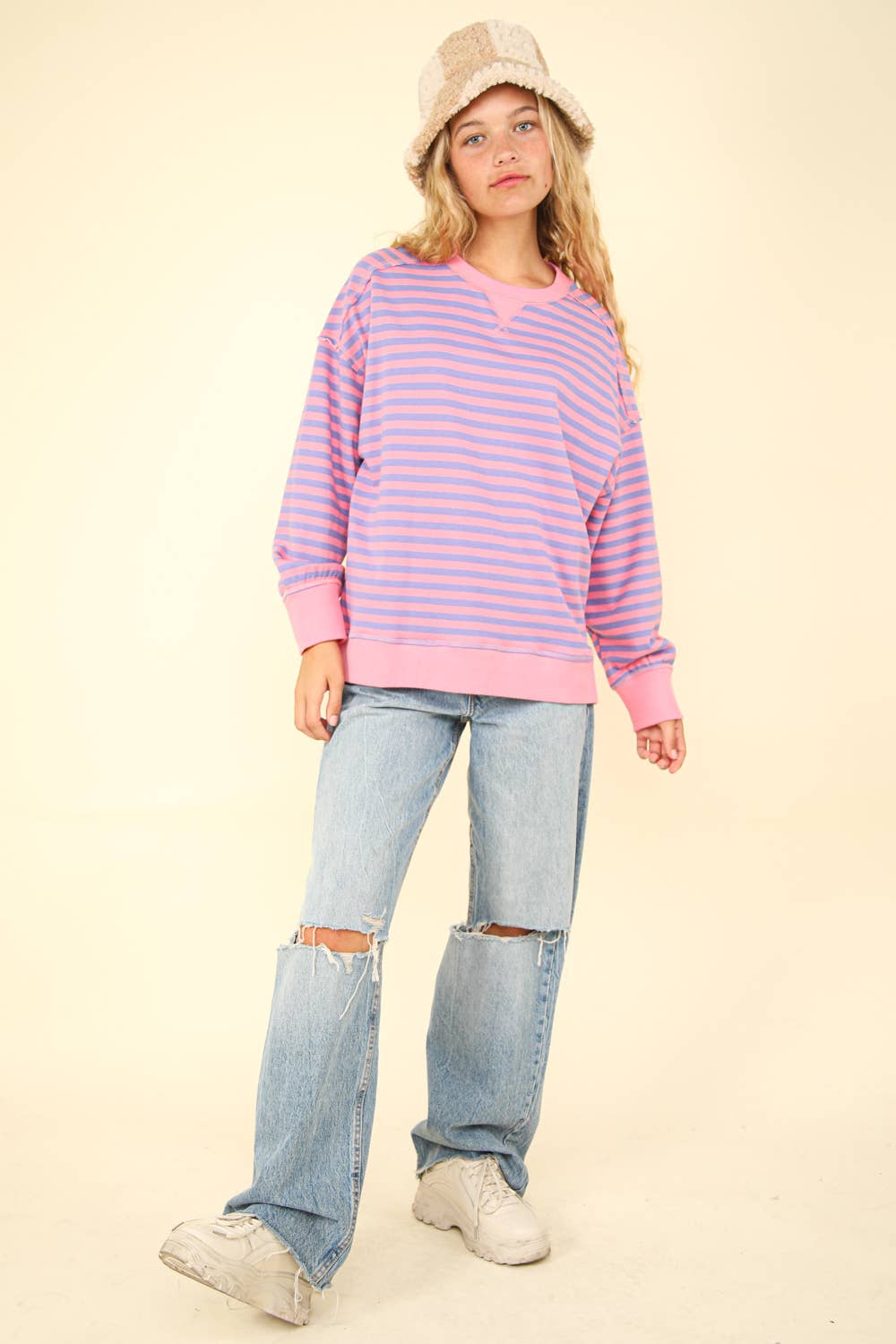 Stripe Comfy Casual Oversized Knit Top