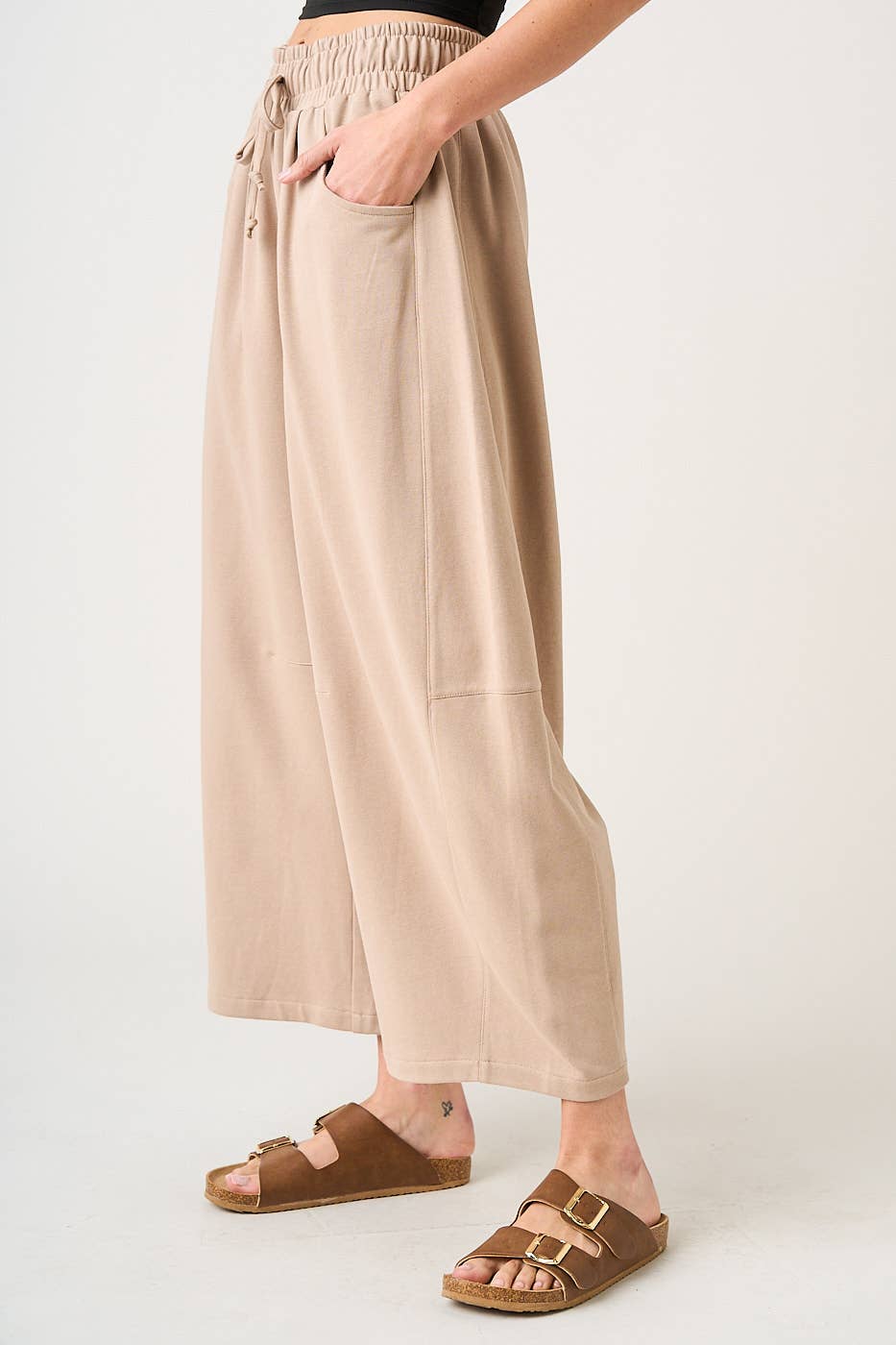 Cecilia COTTON FRENCH TERRY PULL-ON BARREL LEG PANTS